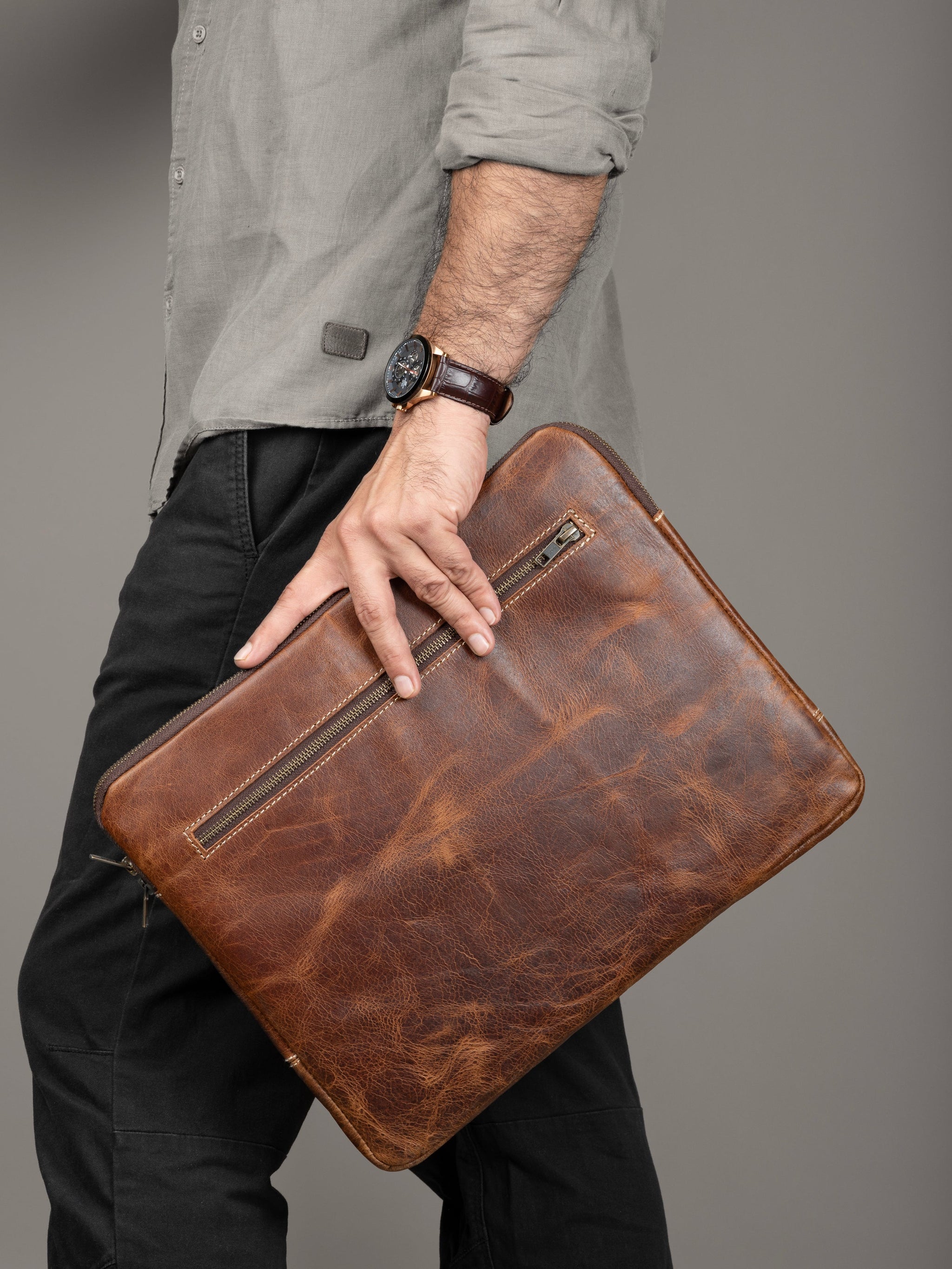 Tan Laptop Sleeve - Classy Leather Bags - Flyclothing LLC