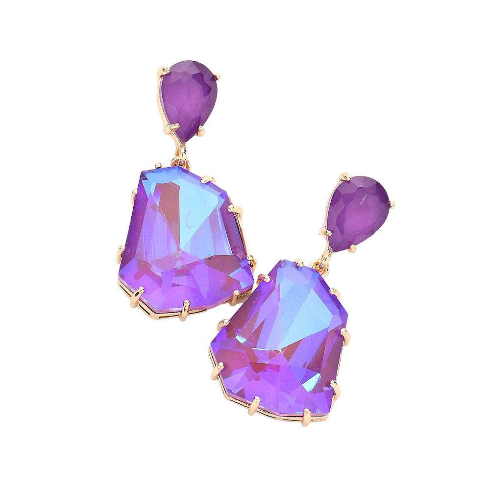 Teardrop Angled Stone Link Dangle Evening Earrings - Madeline Love - Flyclothing LLC
