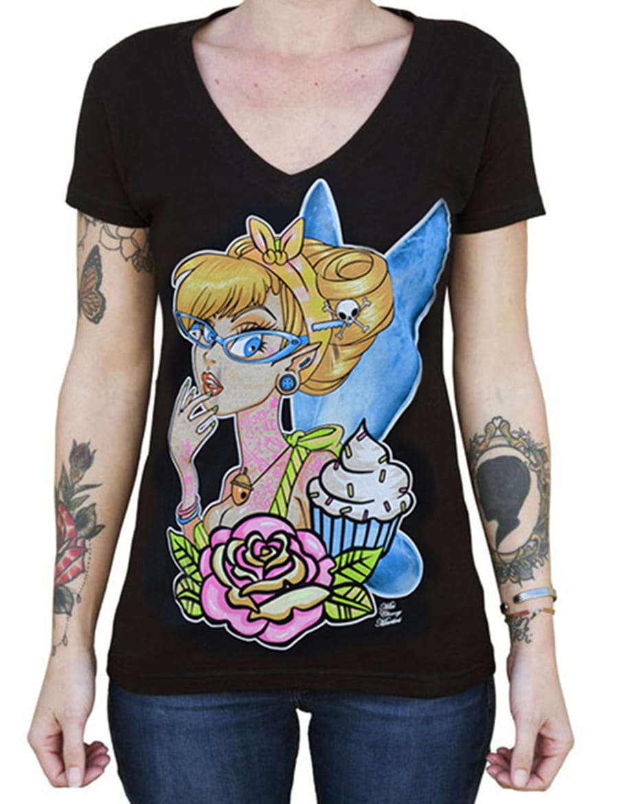 Black Market Art Company Tattooed Fairy Women's V-Neck T-Shirt
