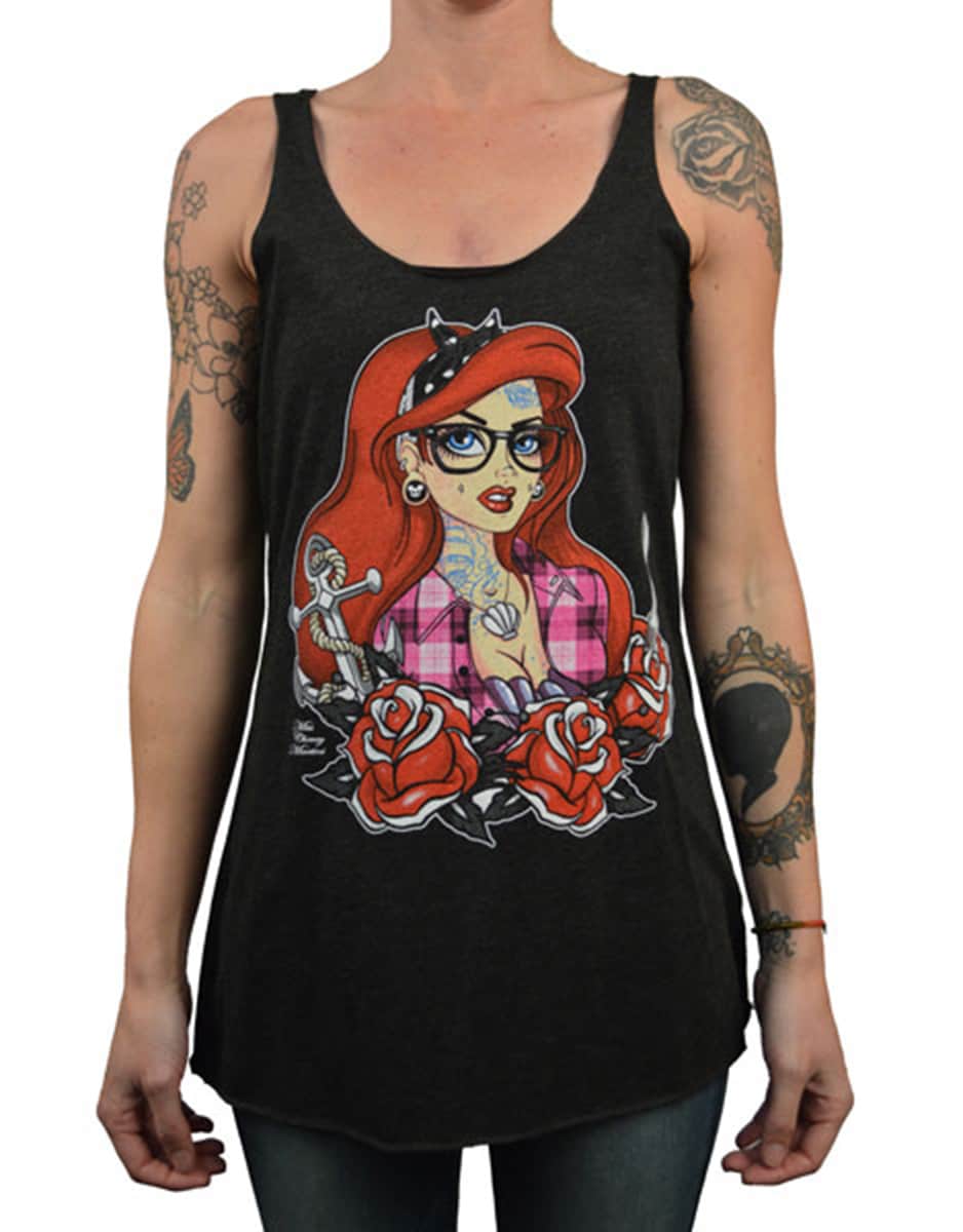 Black Market Art Company Tattooed Mermaid Women's Unfinished Racer Back Tank Top