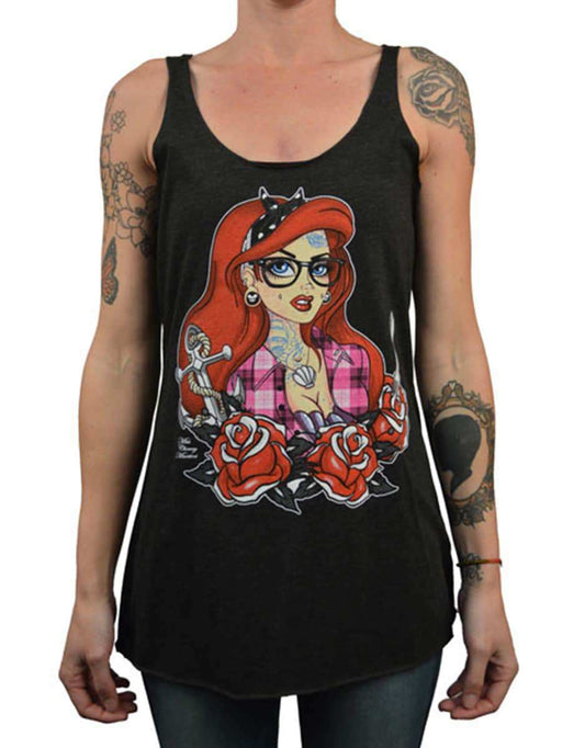 Black Market Art Company Tattooed Mermaid Women's Unfinished Racer Back Tank Top - Black Market Art Company - Flyclothing LLC