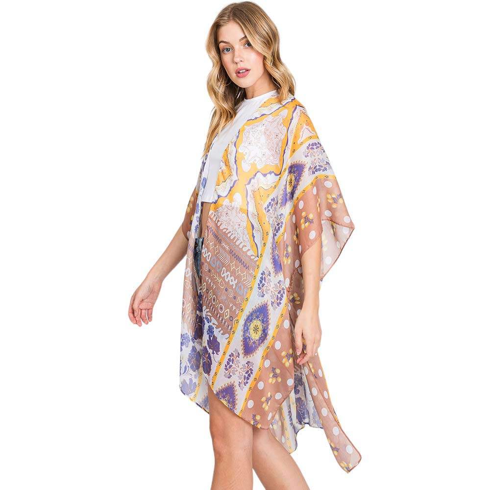 Abstract Paisley Flower Print Kimono Poncho - Madeline Love - Flyclothing LLC