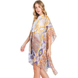 Abstract Paisley Flower Print Kimono Poncho - Madeline Love - Flyclothing LLC