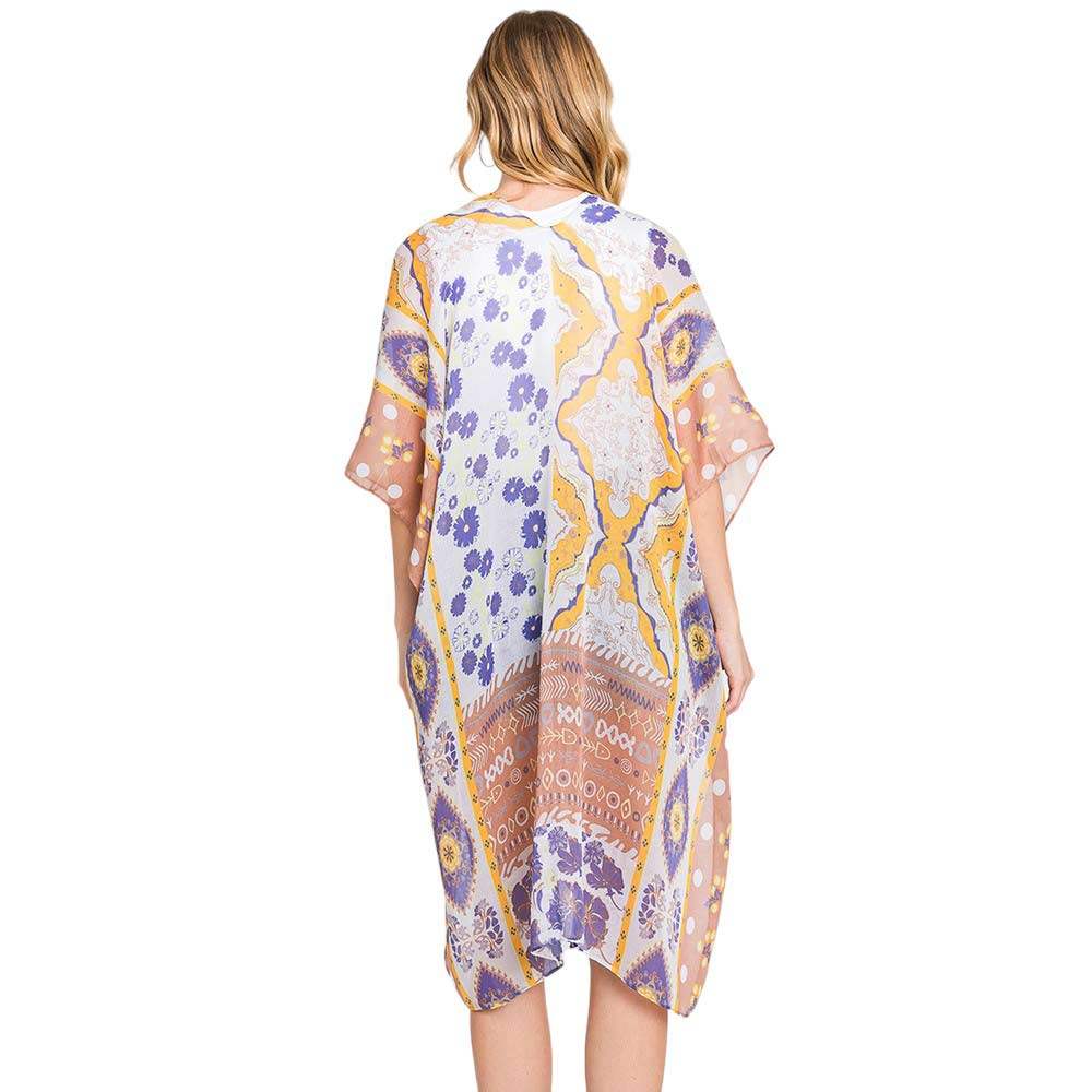 Abstract Paisley Flower Print Kimono Poncho - Madeline Love - Flyclothing LLC