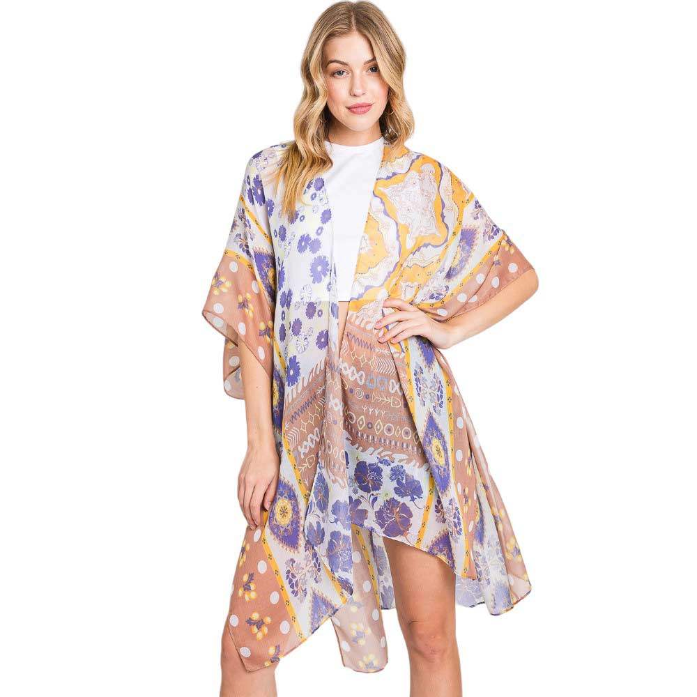 Abstract Paisley Flower Print Kimono Poncho - Madeline Love - Flyclothing LLC
