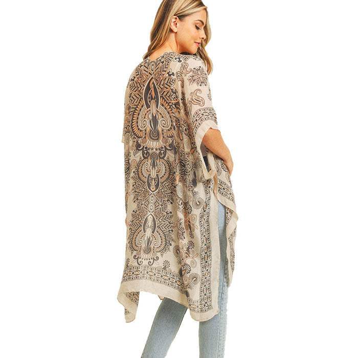 Bohemian Patterned Cover Up Kimono Poncho - Madeline Love - Flyclothing LLC