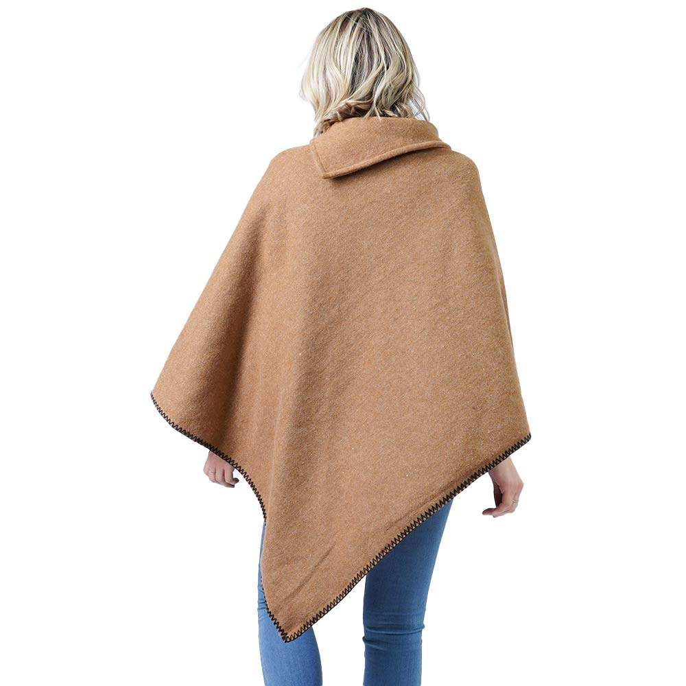 Button Deco Collar Poncho Ruana Wrap - Madeline Love - Flyclothing LLC