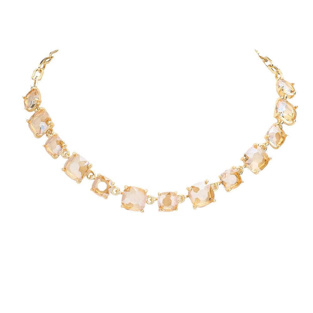 Cushion Square Stone Link Evening Necklace - Madeline Love - Flyclothing LLC