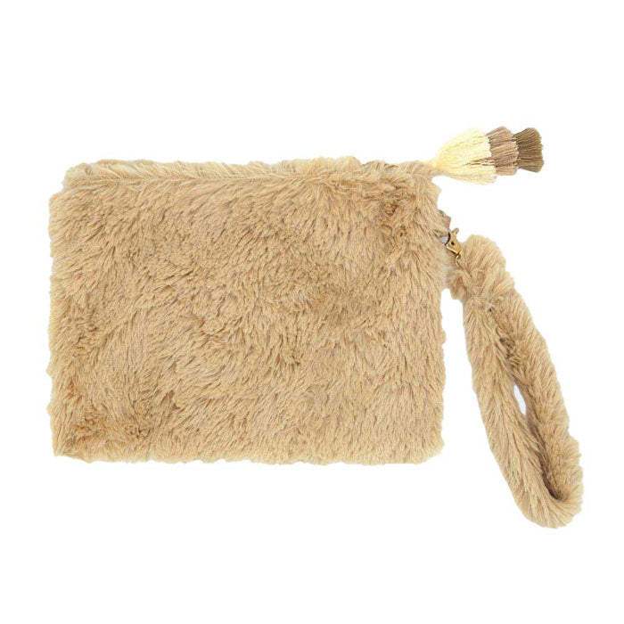 Faux Fur Tassel Pouch With Wristlet - Madeline Love - Flyclothing LLC