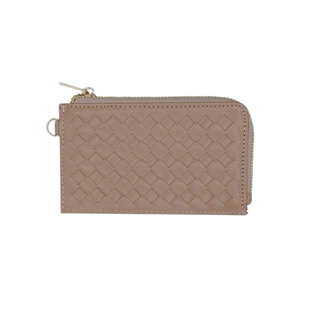 Faux Leather Basket Weave Flat Card Holder Wallet with Wristlet - Madeline Love - Flyclothing LLC