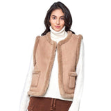 Faux Suede Sherpa Vest with Front Pockets - Madeline Love - Flyclothing LLC