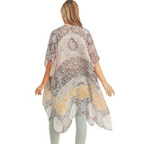 Floral Leaf Patterned Cover Up Kimono Poncho - Madeline Love - Flyclothing LLC