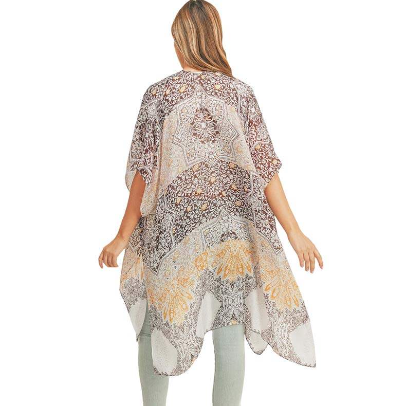 Floral Leaf Patterned Cover Up Kimono Poncho - Madeline Love - Flyclothing LLC