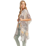 Floral Leaf Patterned Cover Up Kimono Poncho - Madeline Love - Flyclothing LLC