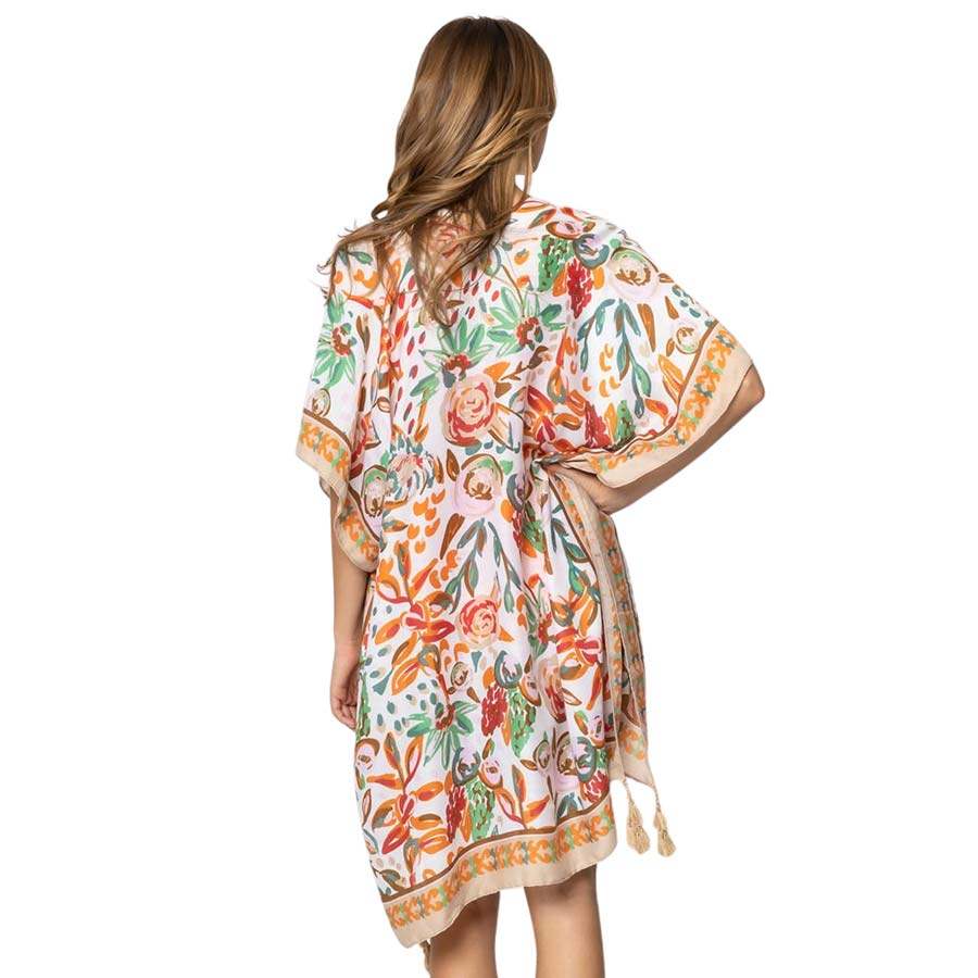 Floral Patterned Cover Up Kimono Poncho - Madeline Love - Flyclothing LLC