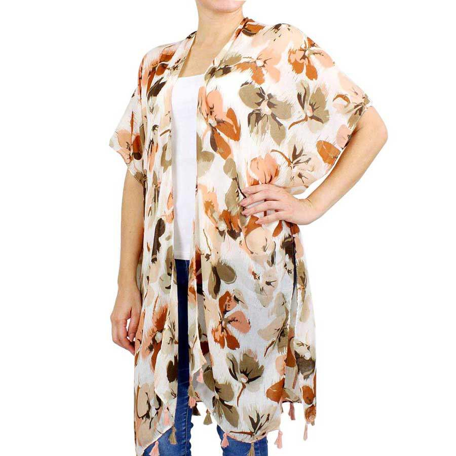 Fashionable Flower Printed Cover Up Kimono Poncho - Madeline Love - Flyclothing LLC