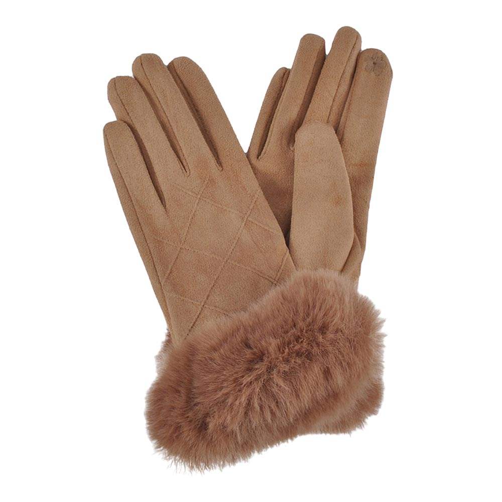 Fluffy Faux Fur Faux Suede Touch Smart Gloves - Madeline Love - Flyclothing LLC