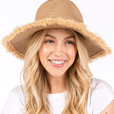 Frayed Band and Trip Straw Sun Hat - Madeline Love - Flyclothing LLC