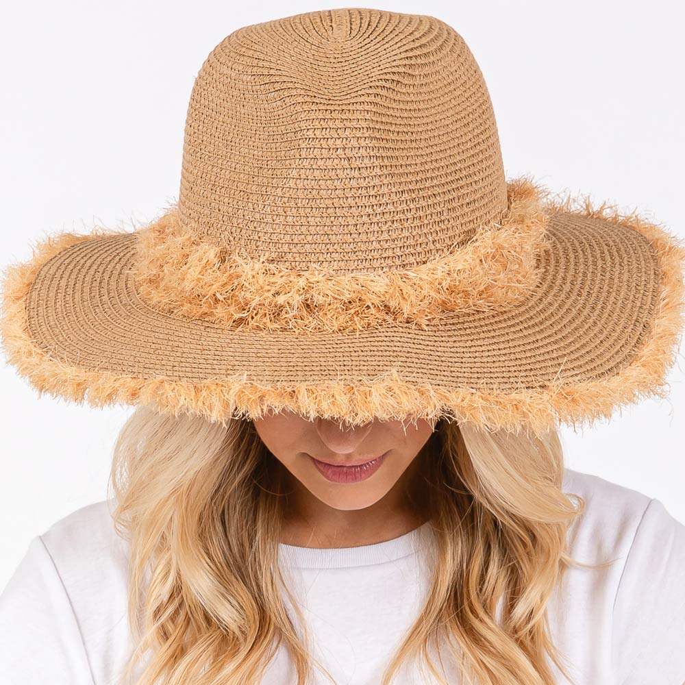 Frayed Band and Trip Straw Sun Hat - Madeline Love - Flyclothing LLC