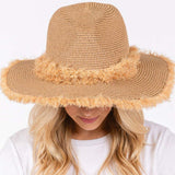 Frayed Band and Trip Straw Sun Hat - Madeline Love - Flyclothing LLC