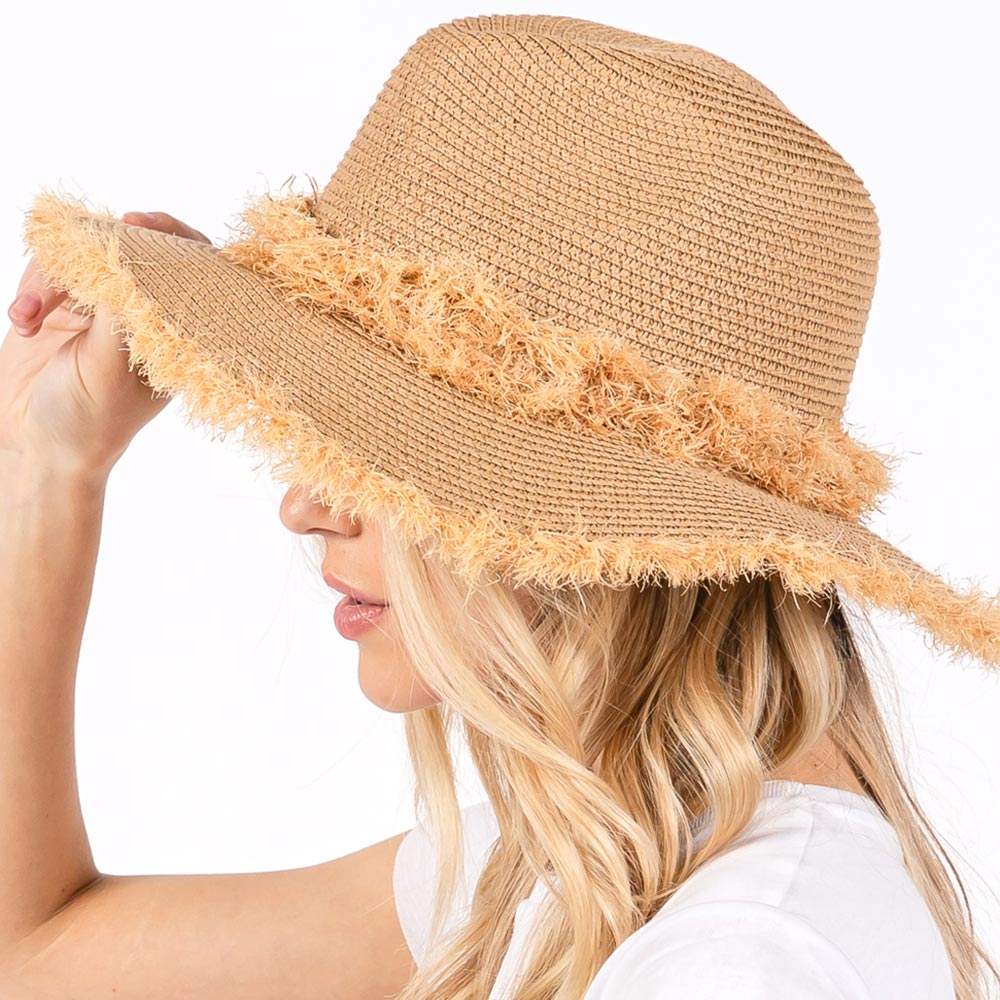 Frayed Band and Trip Straw Sun Hat - Madeline Love - Flyclothing LLC