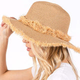 Frayed Band and Trip Straw Sun Hat - Madeline Love - Flyclothing LLC