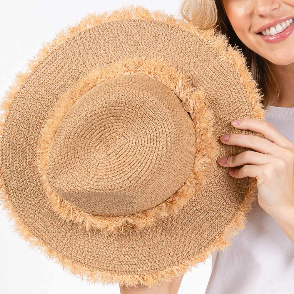 Frayed Band and Trip Straw Sun Hat - Madeline Love - Flyclothing LLC