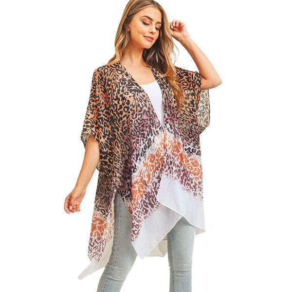 Multi Color Leopard Patterned Cover Up Kimono Poncho - Madeline Love - Flyclothing LLC