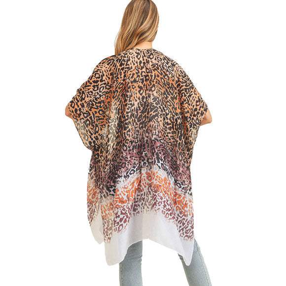 Multi Color Leopard Patterned Cover Up Kimono Poncho - Madeline Love - Flyclothing LLC