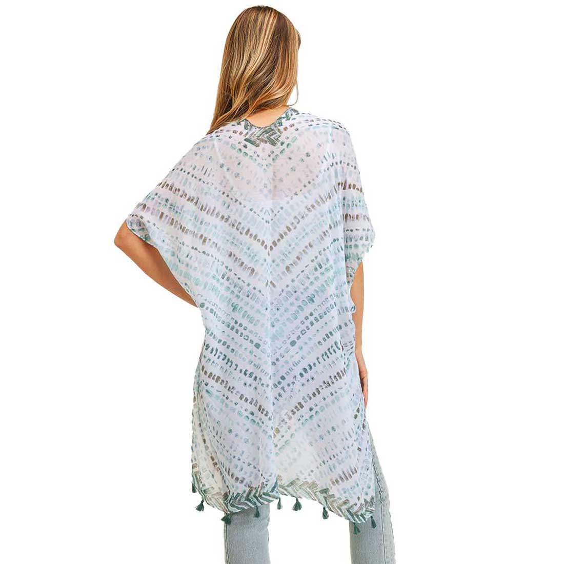 Multi Dash Pattern Tassel Cover Up Kimono Poncho - Madeline Love - Flyclothing LLC