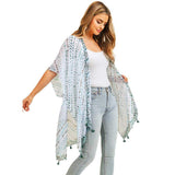 Multi Dash Pattern Tassel Cover Up Kimono Poncho - Madeline Love - Flyclothing LLC