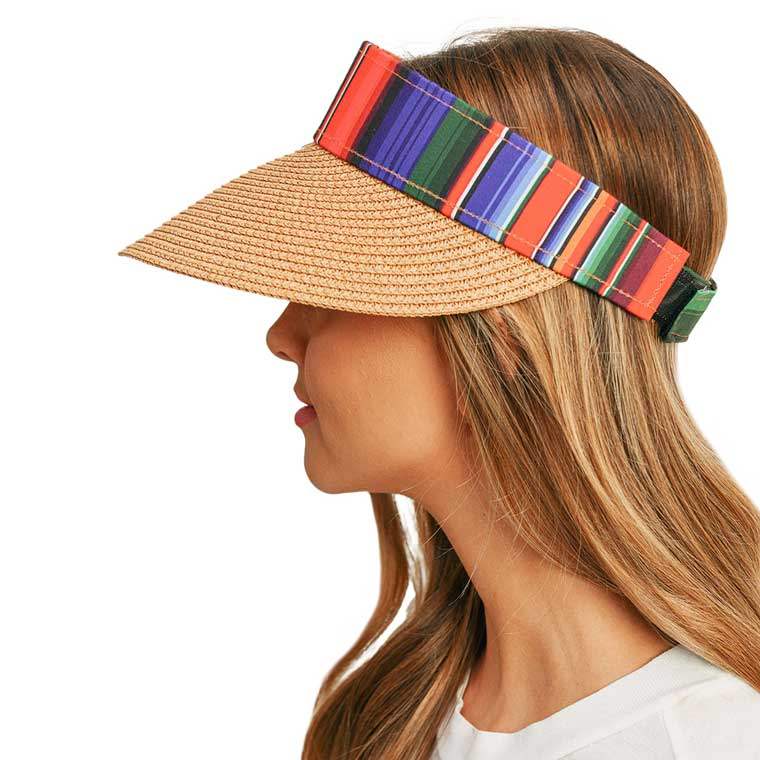 Serape Straw Visor Sun Hat - Madeline Love - Flyclothing LLC