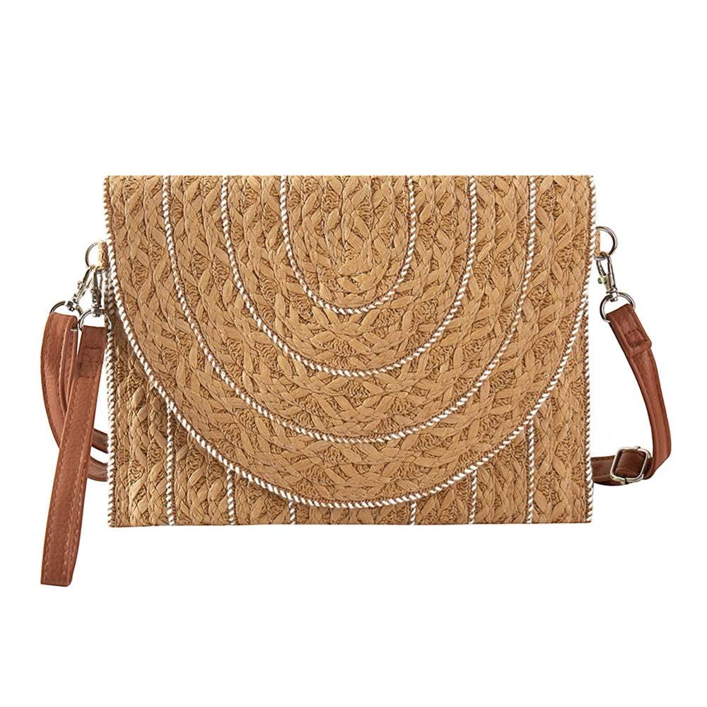 Stitch Detailed Straw Crossbody Bag - Madeline Love - Flyclothing LLC