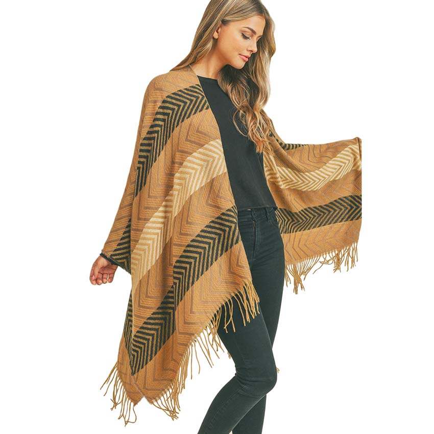 Stripe Chevron Tassel Ruana - Madeline Love - Flyclothing LLC