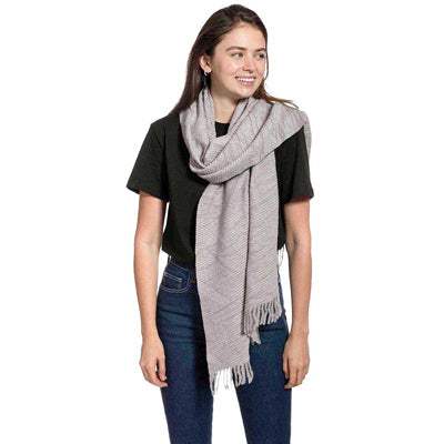 Striped Pattern Wool Mix Fringe Scarf - Madeline Love - Flyclothing LLC