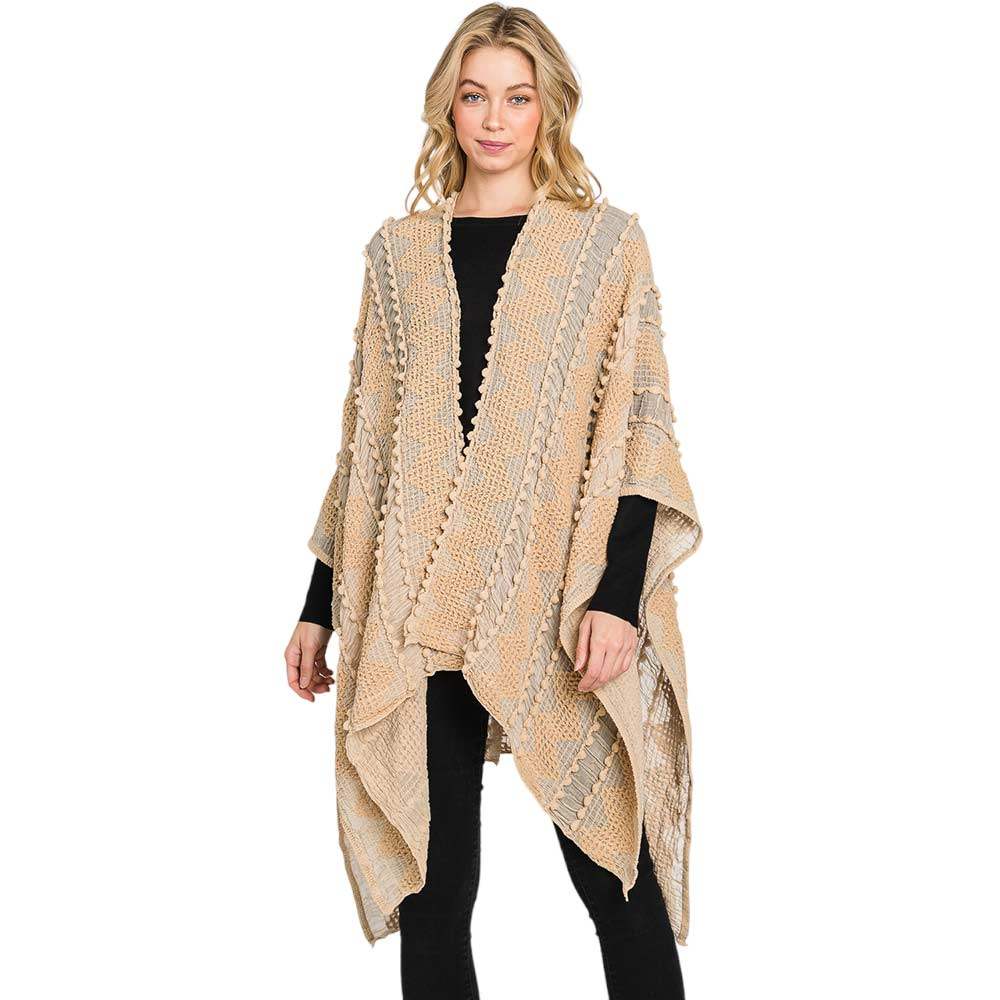 Tiny Pom Pom Embellished Crochet Ruana Poncho - Madeline Love - Flyclothing LLC