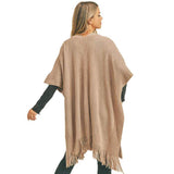Trim Detail Fringe Kimono Poncho Wrap - Madeline Love - Flyclothing LLC