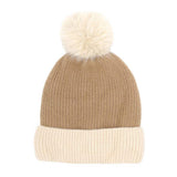 Two Tone Knit Pom Pom Beanie Hat - Madeline Love - Flyclothing LLC