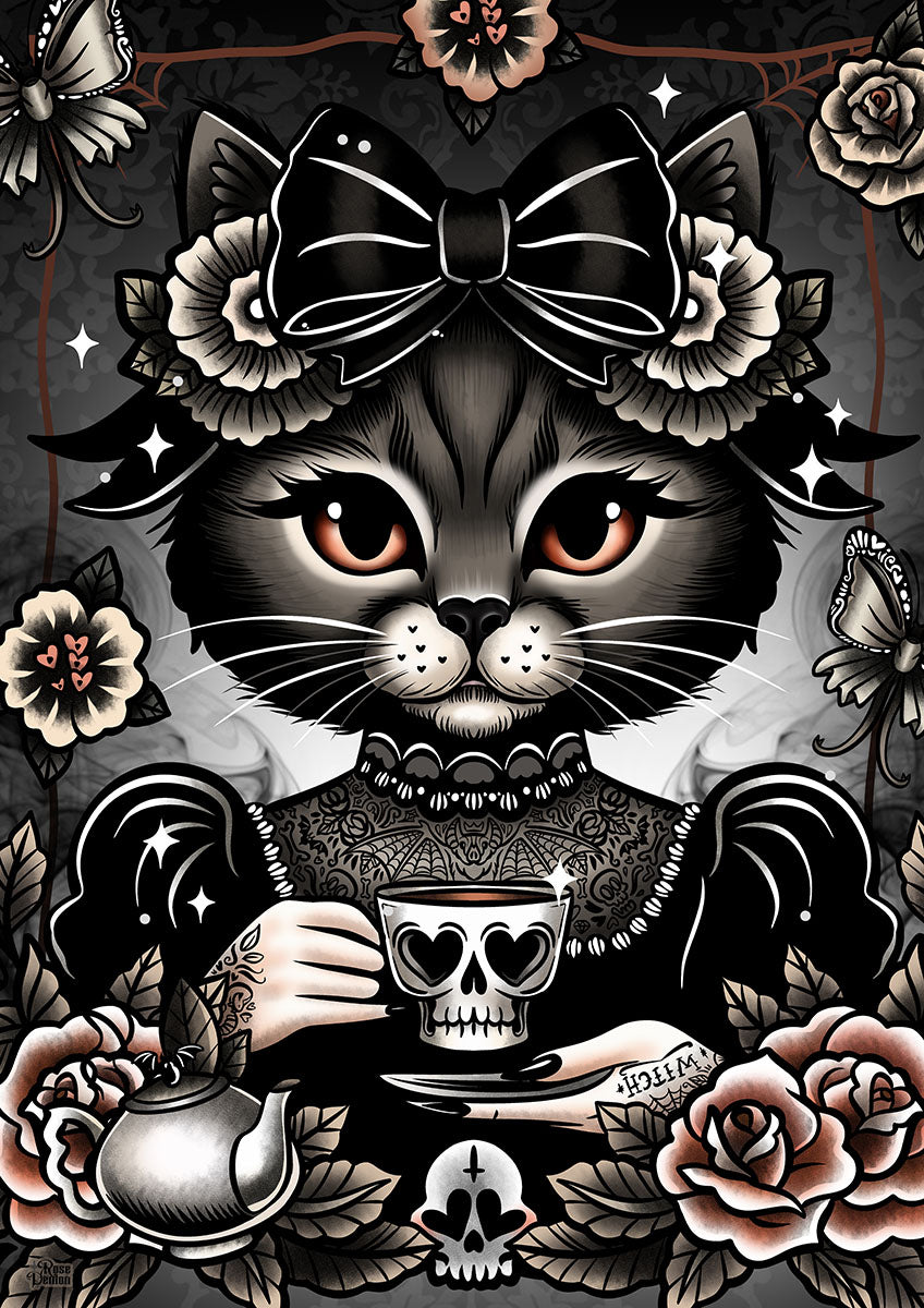 Black Market Art Company Tea With Miss Kitty Print