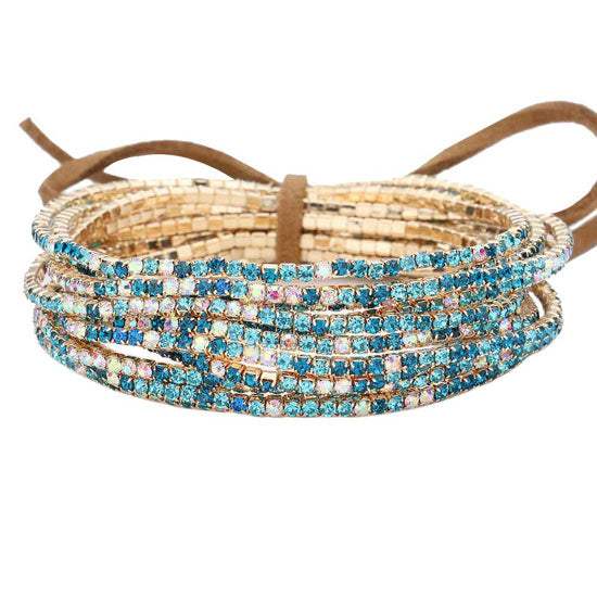 12PCS Ribbon Colorful Rhinestone Layered Stretch Bracelets - Madeline Love - Flyclothing LLC