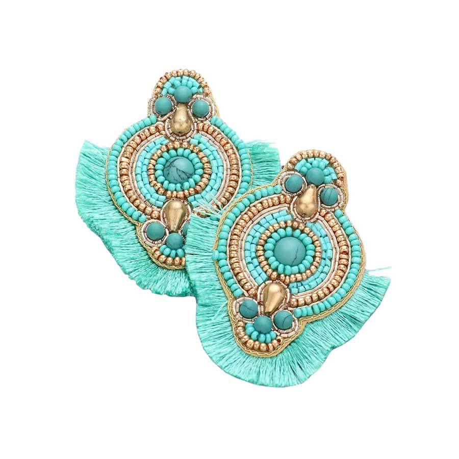 Felt Back Boho Tassel Trimmed Multi Beaded Earrings - Madeline Love - Flyclothing LLC