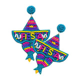 Felt Back Fiestas Beaded Hat Message Dangle Earrings - Madeline Love - Flyclothing LLC