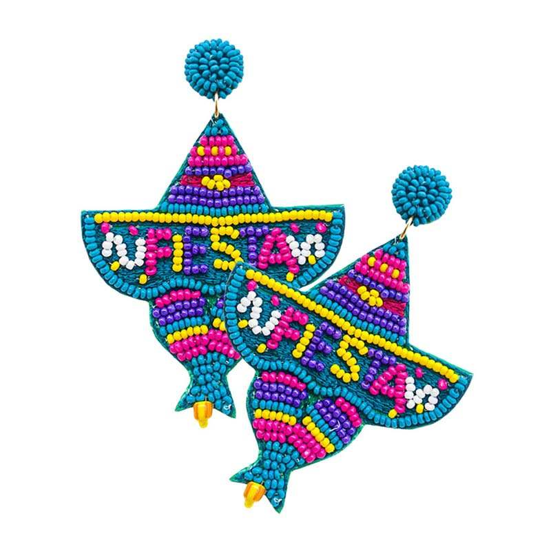 Felt Back Fiestas Beaded Hat Message Dangle Earrings - Madeline Love - Flyclothing LLC