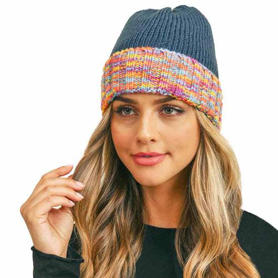 Multi Color Band Fleece Beanie Hats - Madeline Love - Flyclothing LLC