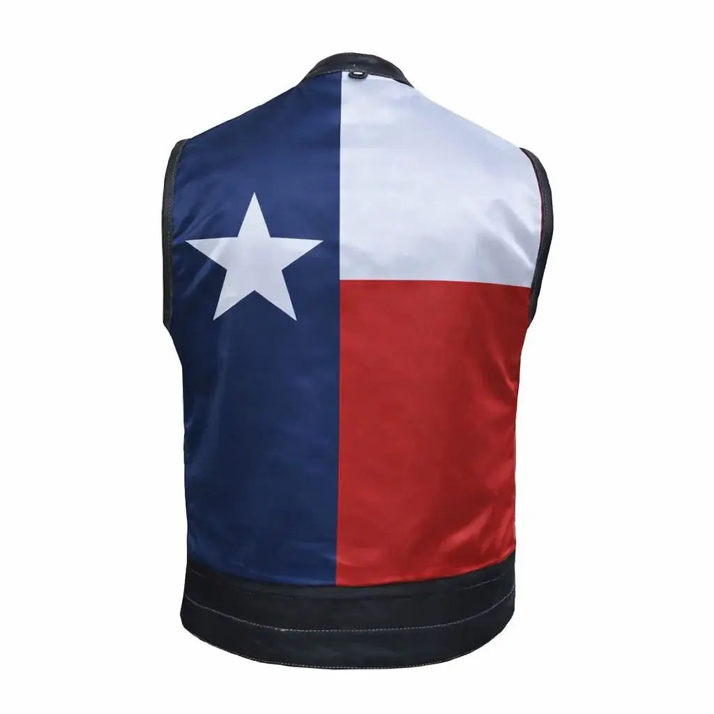 Texan - Men's Texas Flag Club Style Leather Motorcycle Vest - Unik Just for Bikers - Flyclothing LLC