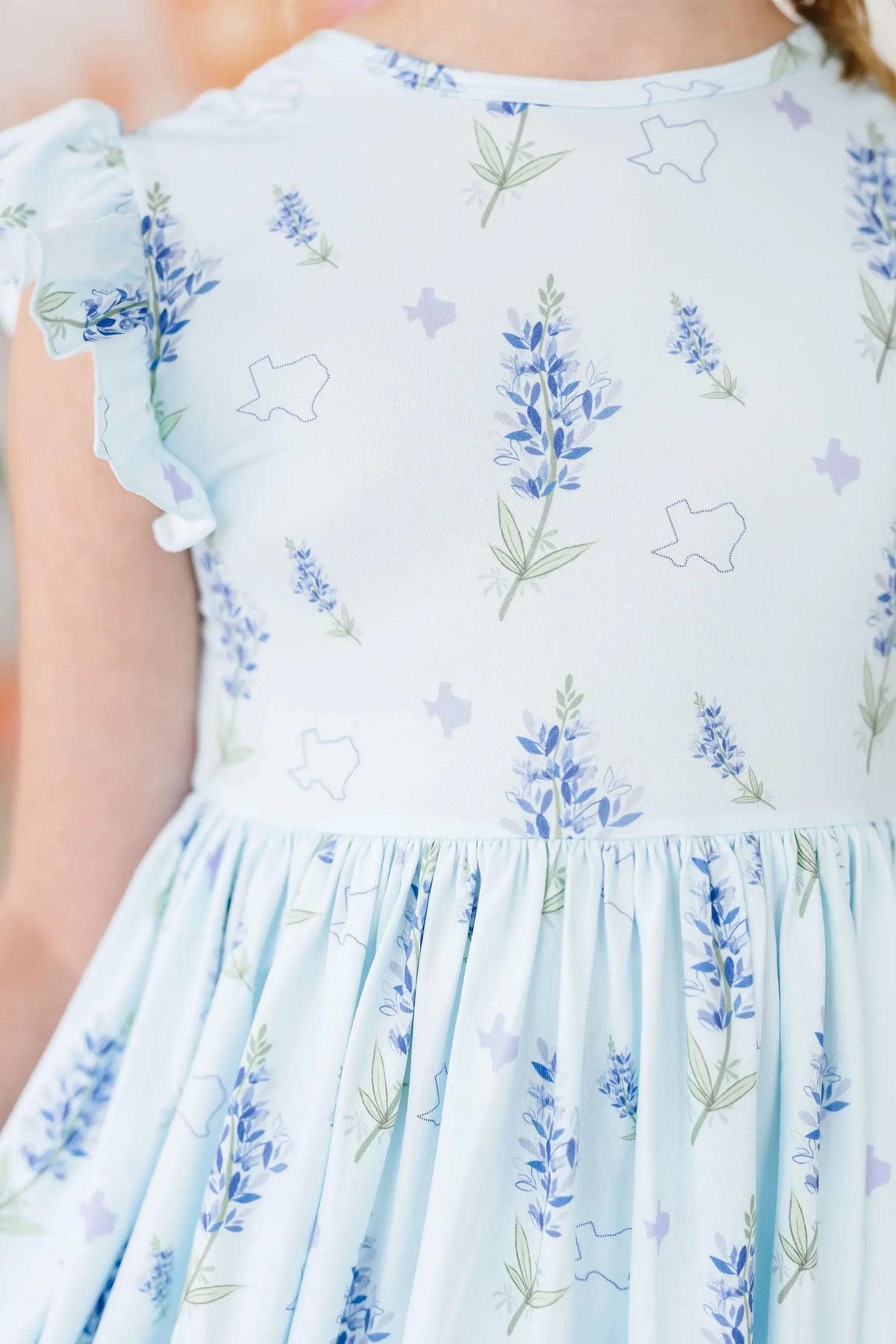 Texas Bluebonnets Flutter Sleeve Twirl Dress - Mila & Rose ® - Flyclothing LLC