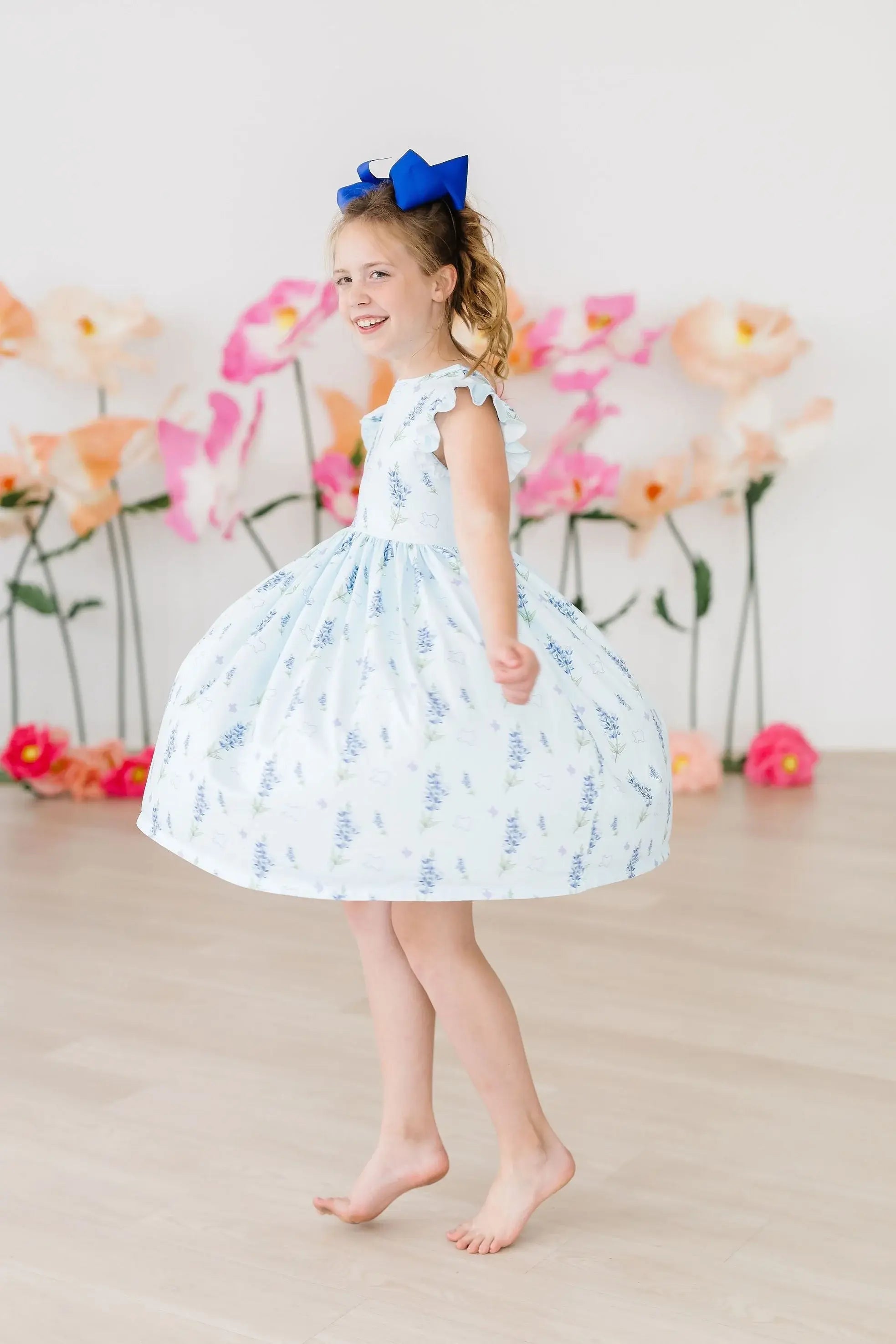 Texas Bluebonnets Flutter Sleeve Twirl Dress - Mila & Rose ® - Flyclothing LLC