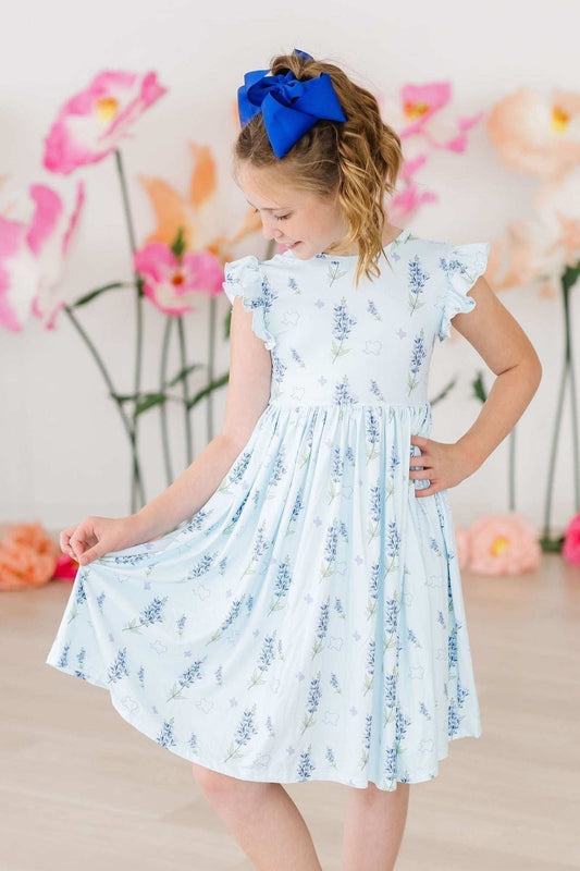 Texas Bluebonnets Flutter Sleeve Twirl Dress - Mila & Rose ® - Flyclothing LLC