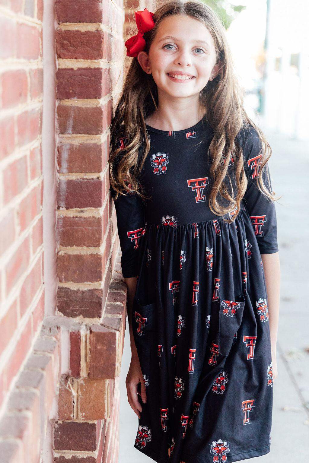 Texas Tech Black Raider Red 3/4 Sleeve Pocket Twirl Dress - Mila & Rose ® - Flyclothing LLC