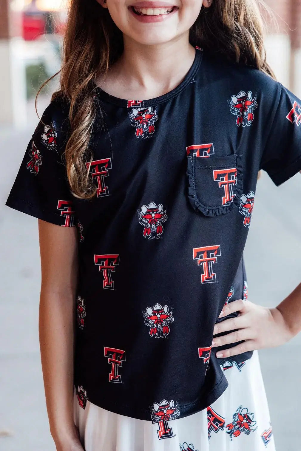 Texas Tech Black Raider Red Ruffle Pocket Tee - Mila & Rose ® - Flyclothing LLC
